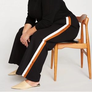Universal Standard Stephanie Wide Leg Stripe Pants Black with Ochre White Stripe